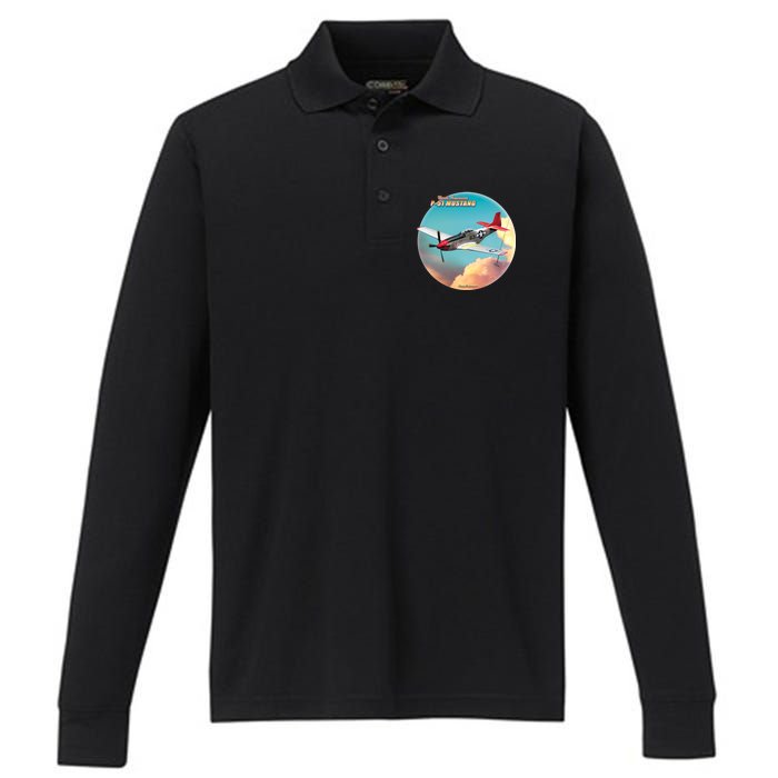 Larry Grossman - P-51 Mustang Plane Performance Long Sleeve Polo