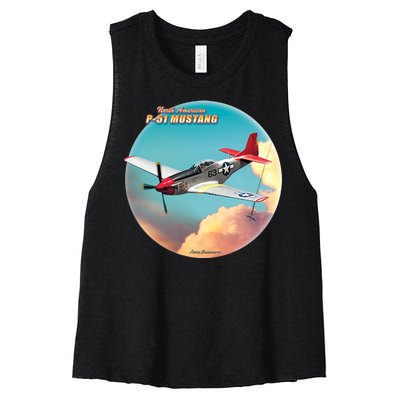 Larry Grossman - P-51 Mustang Plane Women's Racerback Cropped Tank