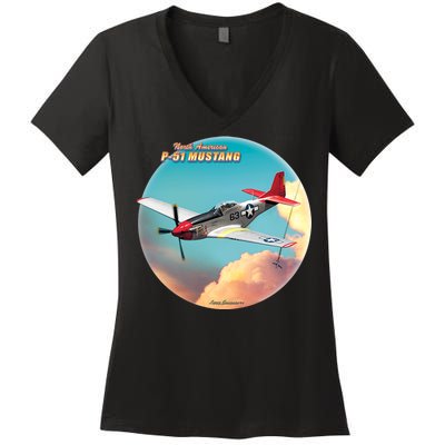 Larry Grossman - P-51 Mustang Plane Women's V-Neck T-Shirt