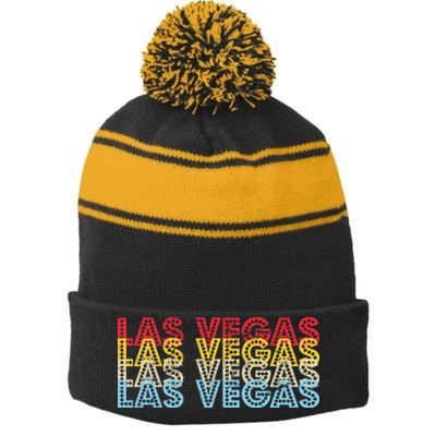 Las Vegas Classic Retro Logo Stripe Pom Pom Beanie