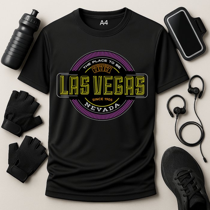 Las Vegas Retro Neon Logo Cooling Performance Crew T-Shirt