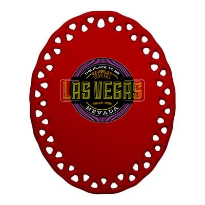 Las Vegas Retro Neon Logo Ceramic Oval Ornament