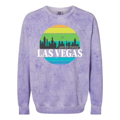 Las Vegas Retro Skyline Colorblast Crewneck Sweatshirt