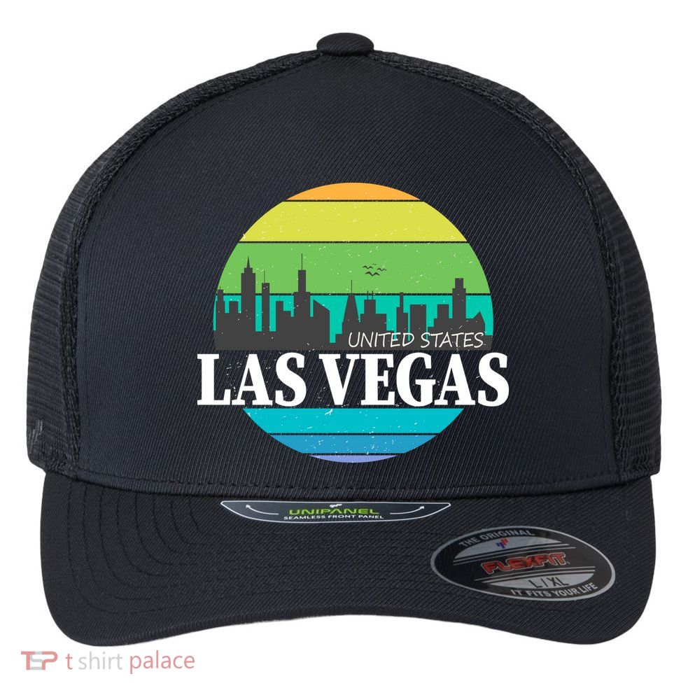 Las Vegas Retro Skyline Flexfit Unipanel Trucker Cap