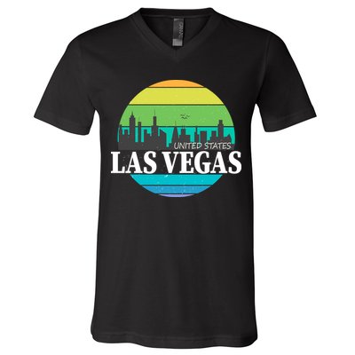 Las Vegas Retro Skyline V-Neck T-Shirt
