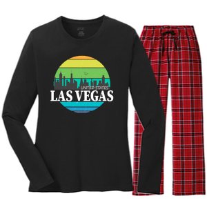 Las Vegas Retro Skyline Women's Long Sleeve Flannel Pajama Set 