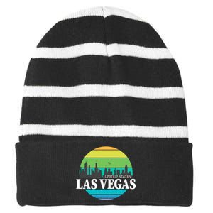 Las Vegas Retro Skyline Striped Beanie with Solid Band