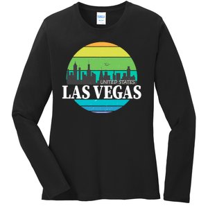 Las Vegas Retro Skyline Ladies Long Sleeve Shirt