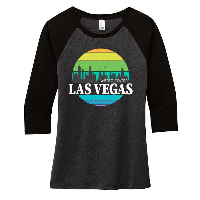 Las Vegas Retro Skyline Women's Tri-Blend 3/4-Sleeve Raglan Shirt