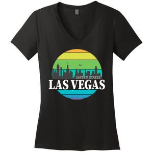 Las Vegas Retro Skyline Women's V-Neck T-Shirt