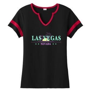 Las Vegas Retro Sunset Palm Trees Ladies Halftime Notch Neck Tee