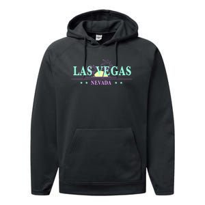 Las Vegas Retro Sunset Palm Trees Performance Fleece Hoodie