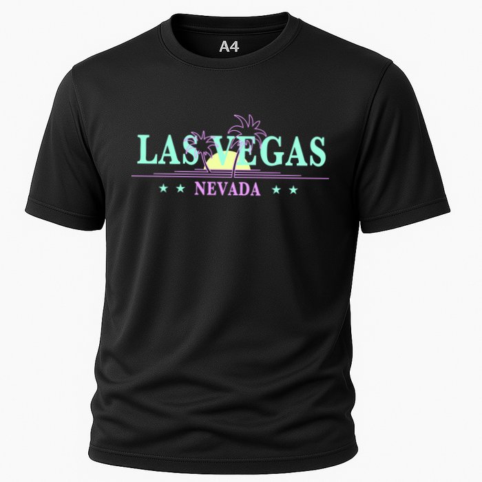 Las Vegas Retro Sunset Palm Trees Cooling Performance Crew T-Shirt