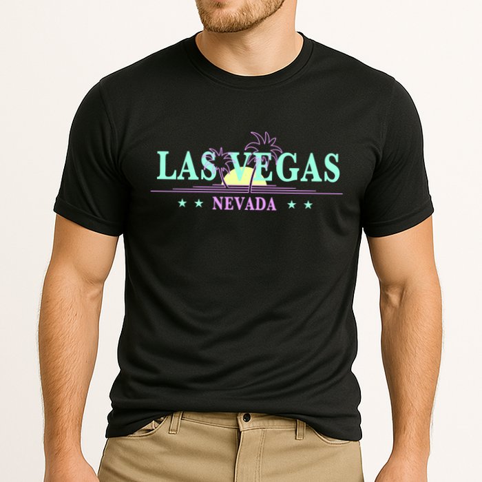 Las Vegas Retro Sunset Palm Trees Cooling Performance Crew T-Shirt