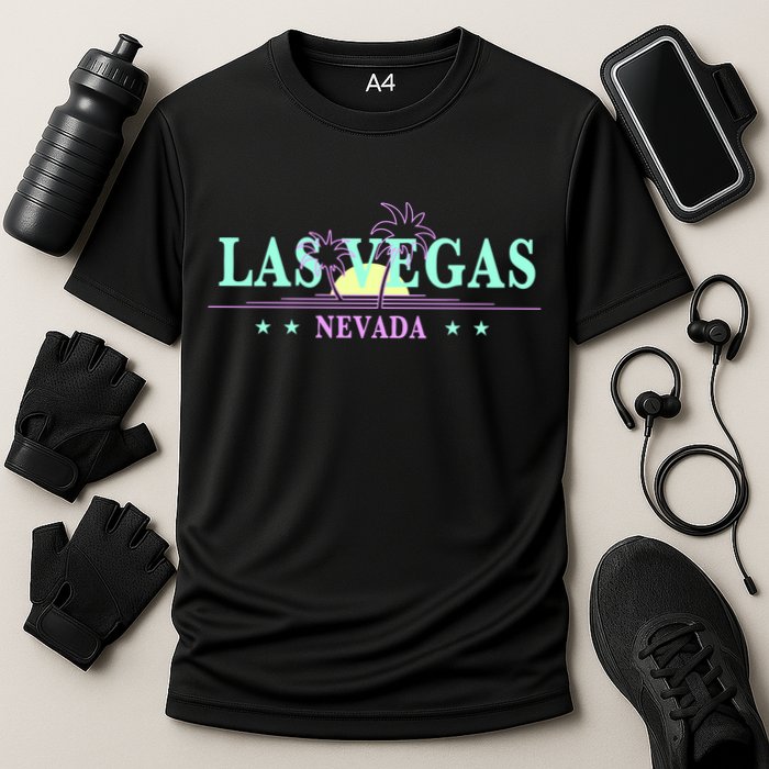 Las Vegas Retro Sunset Palm Trees Cooling Performance Crew T-Shirt