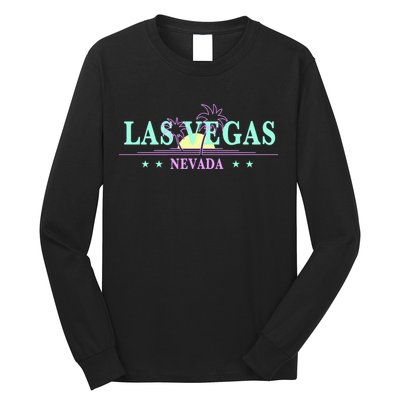 Las Vegas Retro Sunset Palm Trees Long Sleeve Shirt