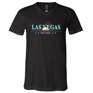 Las Vegas Retro Sunset Palm Trees V-Neck T-Shirt