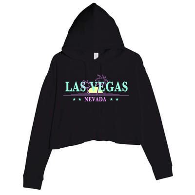 Las Vegas Retro Sunset Palm Trees Crop Fleece Hoodie