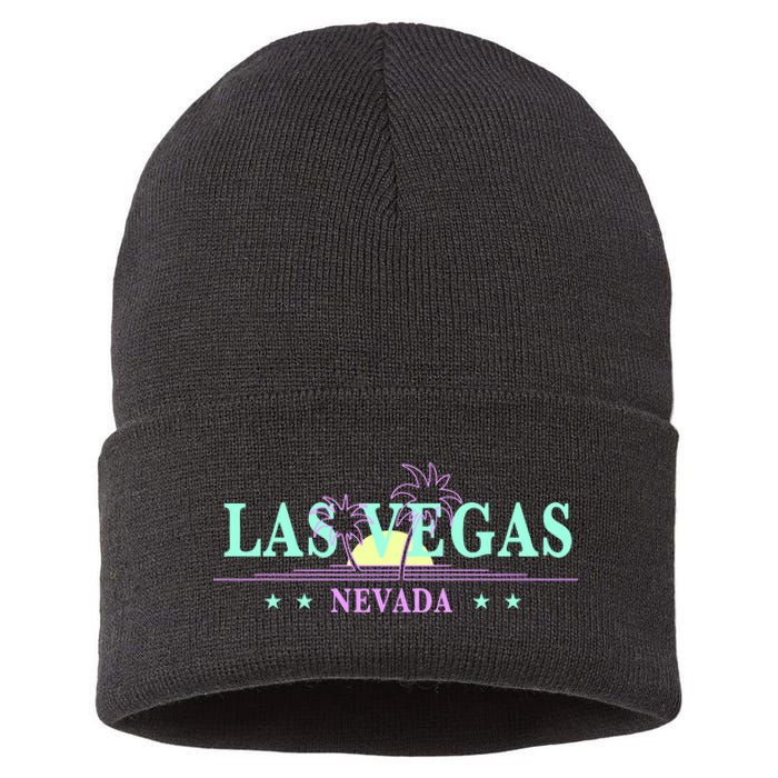 Las Vegas Retro Sunset Palm Trees Sustainable Knit Beanie