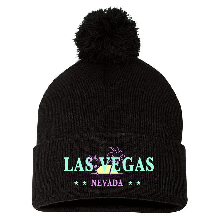 Las Vegas Retro Sunset Palm Trees Pom Pom 12in Knit Beanie