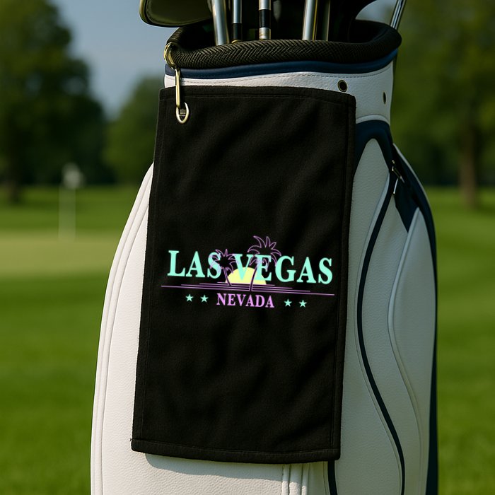 Las Vegas Retro Sunset Palm Trees Golf Towel