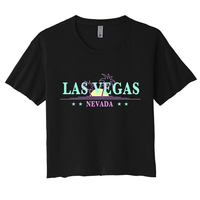 Las Vegas Retro Sunset Palm Trees Women's Crop Top Tee