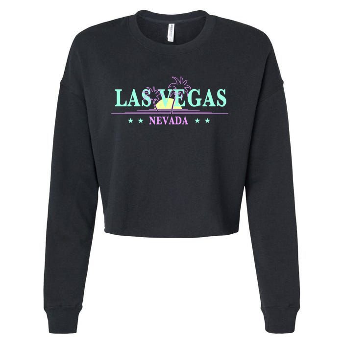 Las Vegas Retro Sunset Palm Trees Cropped Pullover Crew