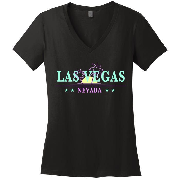 Las Vegas Retro Sunset Palm Trees Women's V-Neck T-Shirt