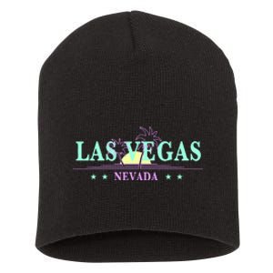 Las Vegas Retro Sunset Palm Trees Short Acrylic Beanie