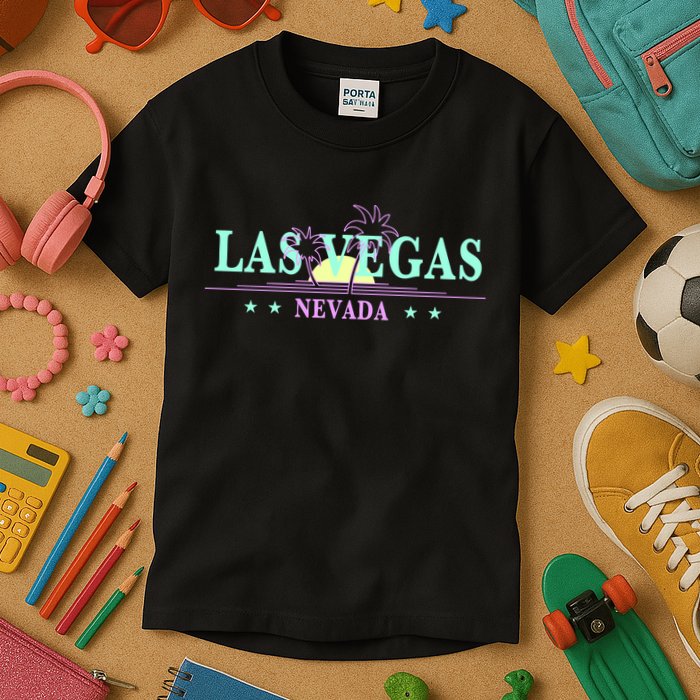 Las Vegas Retro Sunset Palm Trees Kids T-Shirt