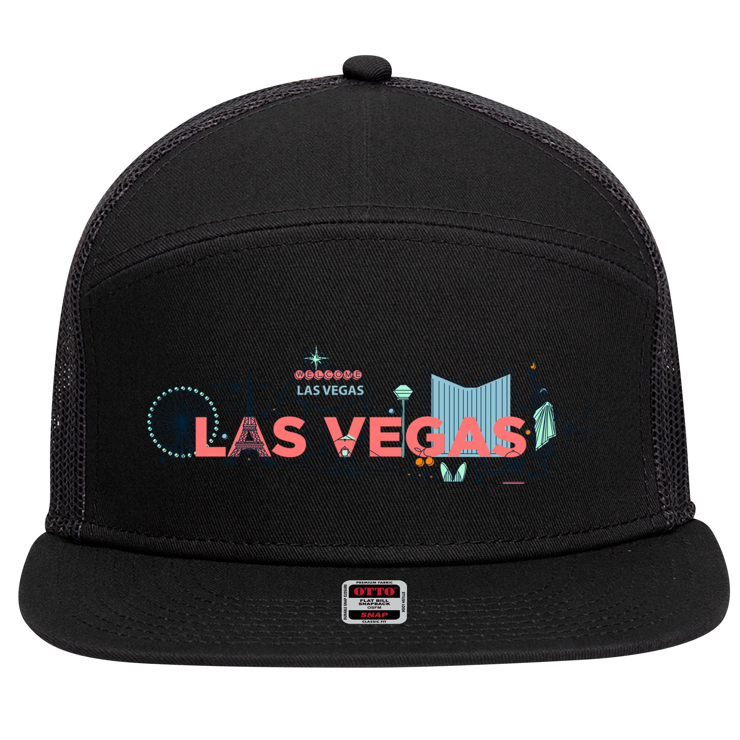 LAS Vegas Sketch Skyline 7 Panel Mesh Trucker Snapback Hat