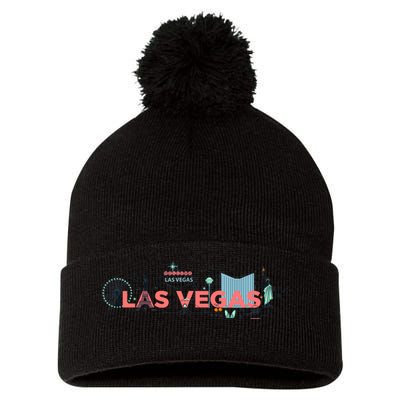 LAS Vegas Sketch Skyline Pom Pom 12in Knit Beanie