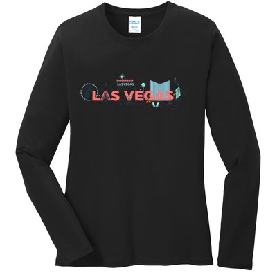 LAS Vegas Sketch Skyline Ladies Long Sleeve Shirt