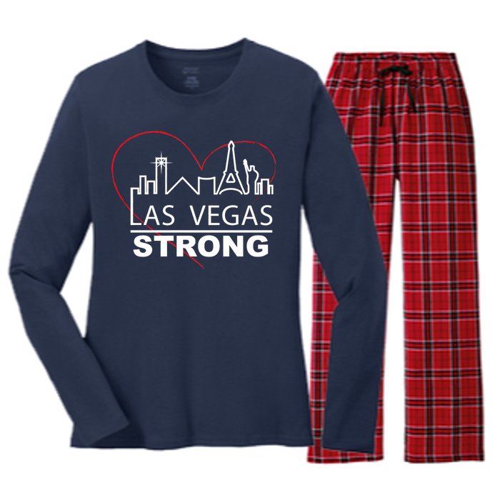 Las Vegas Strong Heart Skyline Women's Long Sleeve Flannel Pajama Set 