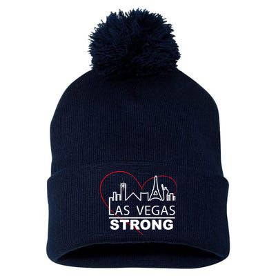 Las Vegas Strong Heart Skyline Pom Pom 12in Knit Beanie