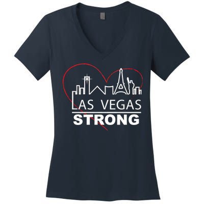 Las Vegas Strong Heart Skyline Women's V-Neck T-Shirt