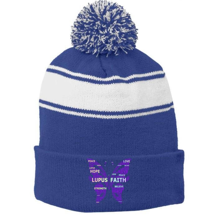 Lupus Awareness Support Strong Diva Survivor Purple Ribbon Gift Stripe Pom Pom Beanie