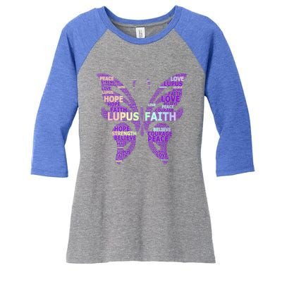 Lupus Awareness Support Strong Diva Survivor Purple Ribbon Gift Women's Tri-Blend 3/4-Sleeve Raglan Shirt