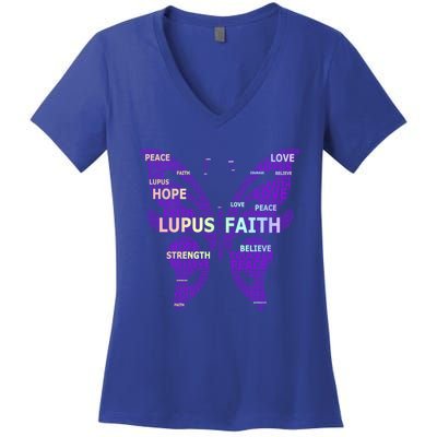 Lupus Awareness Support Strong Diva Survivor Purple Ribbon Gift Women's V-Neck T-Shirt