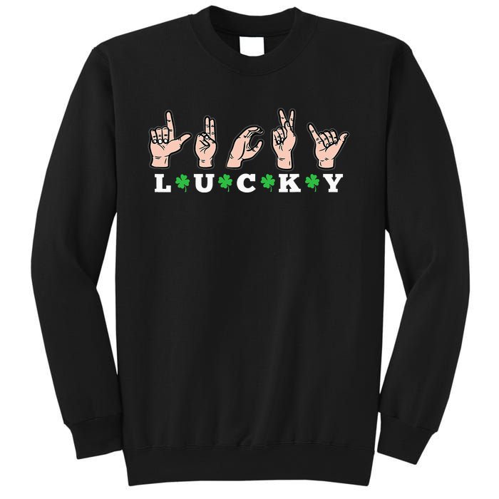 Lucky ASL St Patricks Day Shamrock Sign Language Deaf Mute Sweatshirt