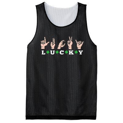 Lucky ASL St Patricks Day Shamrock Sign Language Deaf Mute Mesh Reversible Basketball Jersey Tank