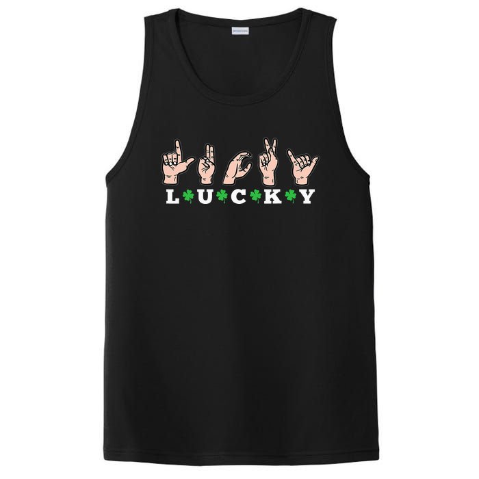 Lucky ASL St Patricks Day Shamrock Sign Language Deaf Mute PosiCharge Competitor Tank