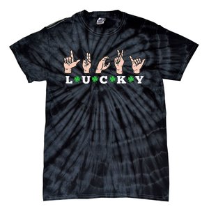 Lucky ASL St Patricks Day Shamrock Sign Language Deaf Mute Tie-Dye T-Shirt