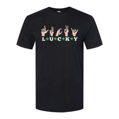 Lucky ASL St Patricks Day Shamrock Sign Language Deaf Mute Softstyle CVC T-Shirt