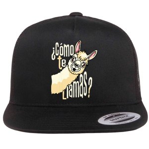 Llama Alpaca Spanish Joke Como Te Llamas Flat Bill Trucker Hat