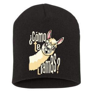 Llama Alpaca Spanish Joke Como Te Llamas Short Acrylic Beanie