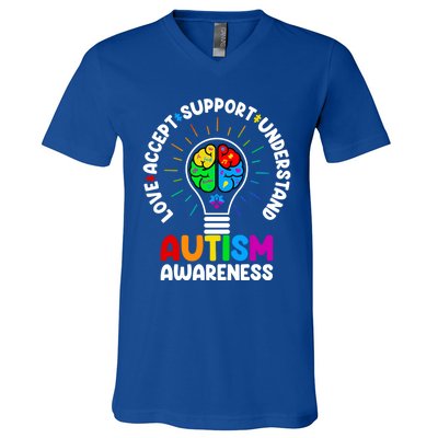 Love Accept Support Understand Autism Awareness Month Gift V-Neck T-Shirt