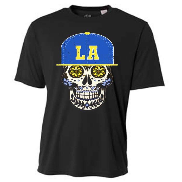 Los Angeles Sugar Skull Mexican Art Design Mexico Flag Cooling Performance Crew T-Shirt