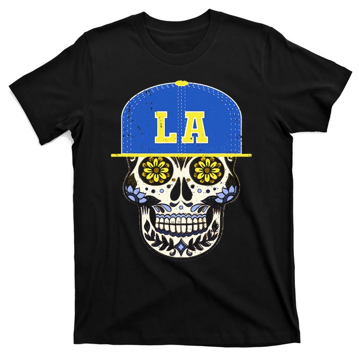 Los Angeles Sugar Skull Mexican Art Design Mexico Flag T-Shirt