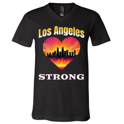 Los Angeles Strong Pray For La County Support California V-Neck T-Shirt